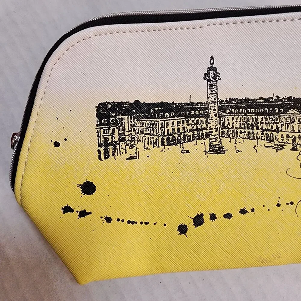 Darphin Paris Yellow Ombre Cosmetic Bag Travel Pouch Parisian Sketch NWOT Read